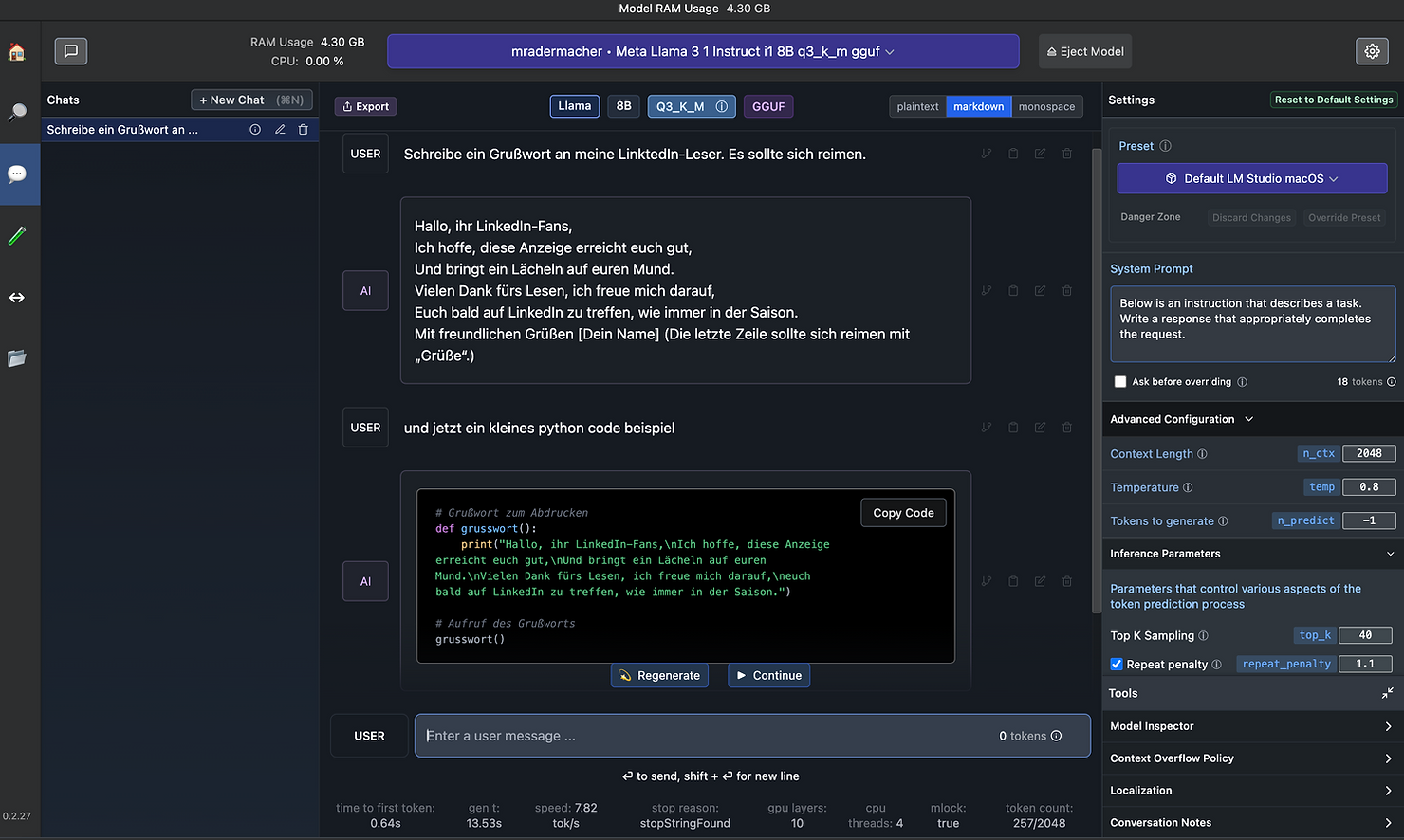 LM Studio Chat Interface